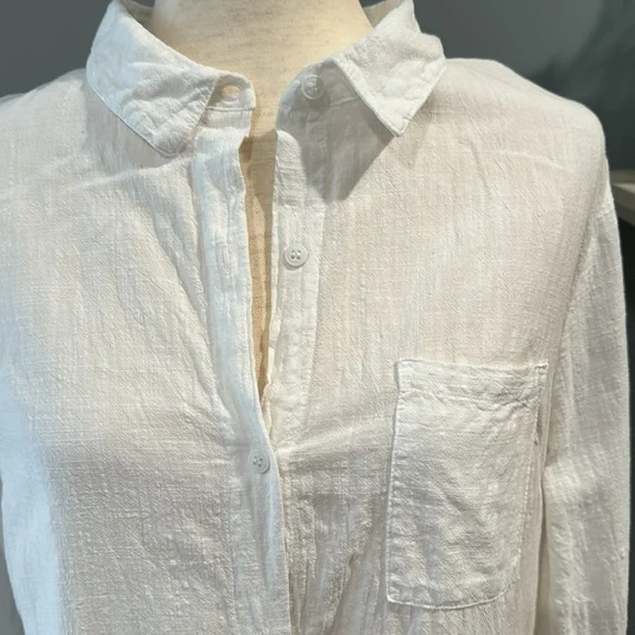 Maternal America white linen like hi lo button down dress or tunic - Picture 2 of 6